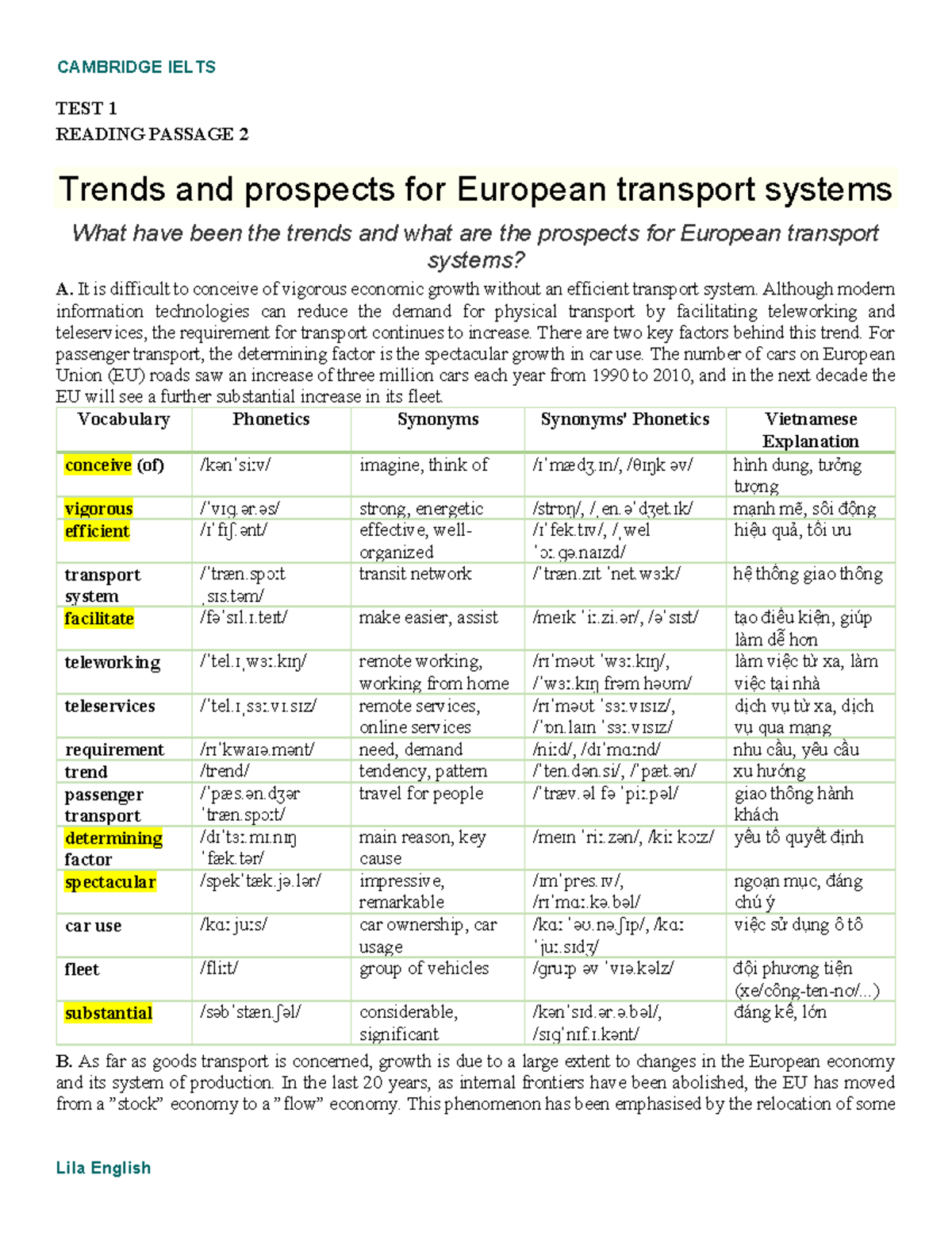 CAMBRIDGE IELTS: Reading Passage on Transport Trends and Innovation ...