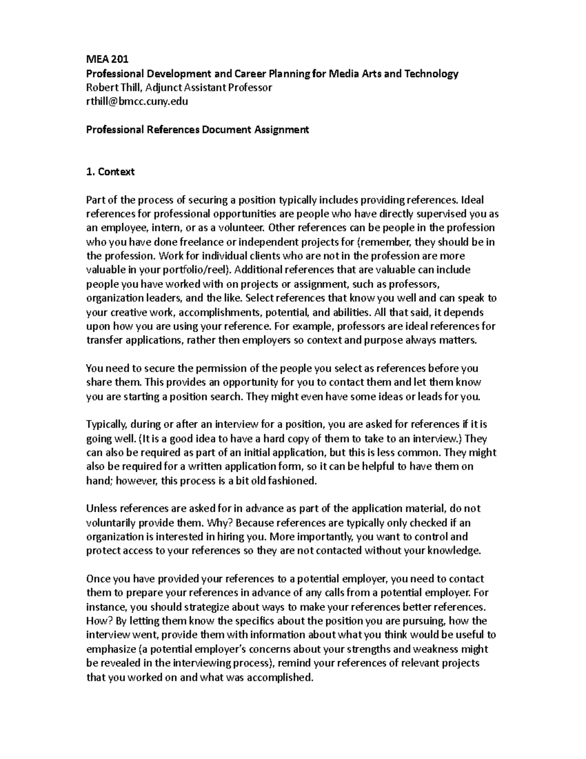 MEA 201 Professional References Document Assignment Guide 2021 - Studocu