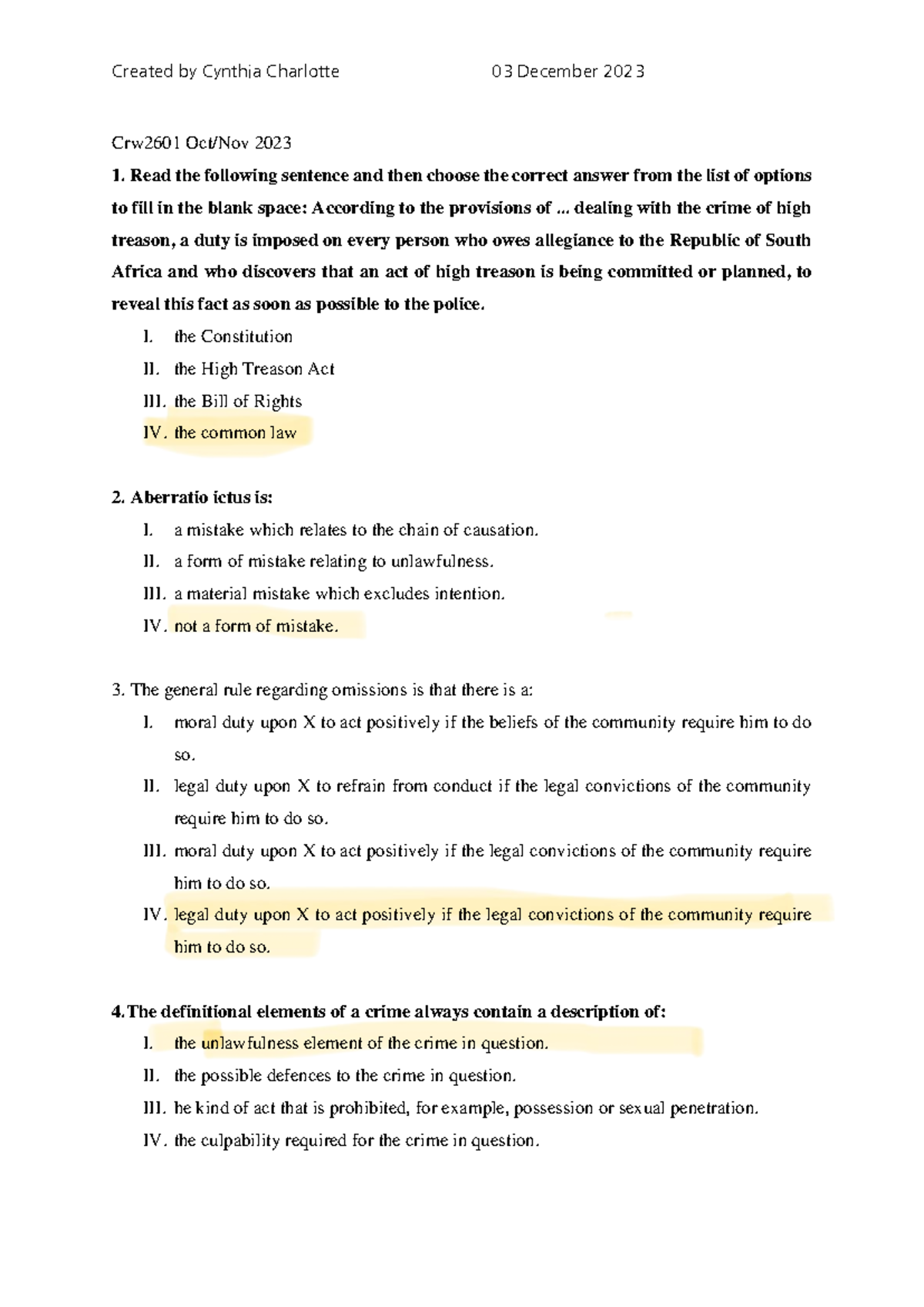 CRW2601 Final Exam Study Notes - December 2023 - Studocu
