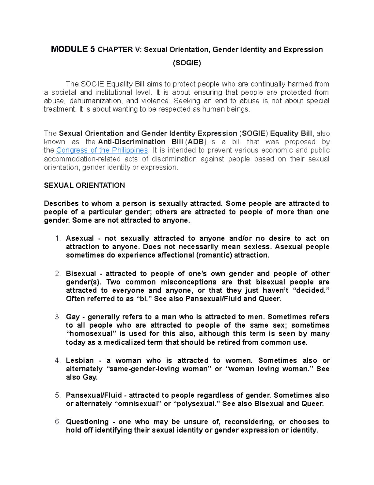 Module 5 Chapter V - Lecture notes 5 - Gender and Society - PangSU ...