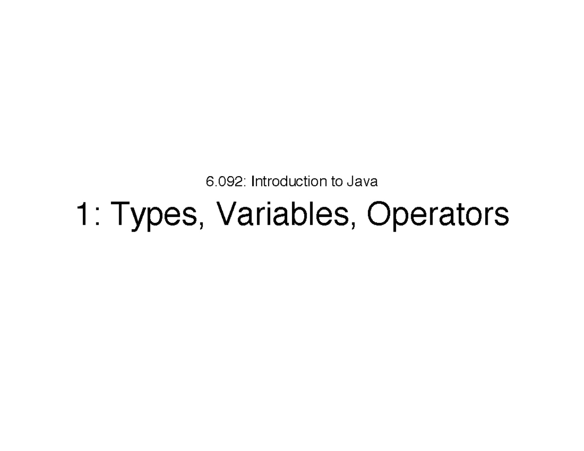 6.092: Introduction to Java - Lecture Notes - Studocu