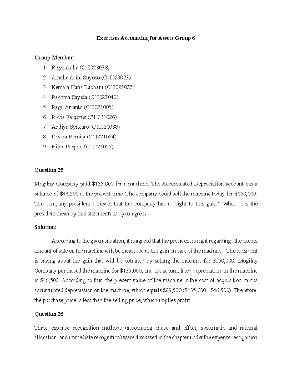 Accounting Exercises on Assets - Group 6 Insights & Solutions - Studocu