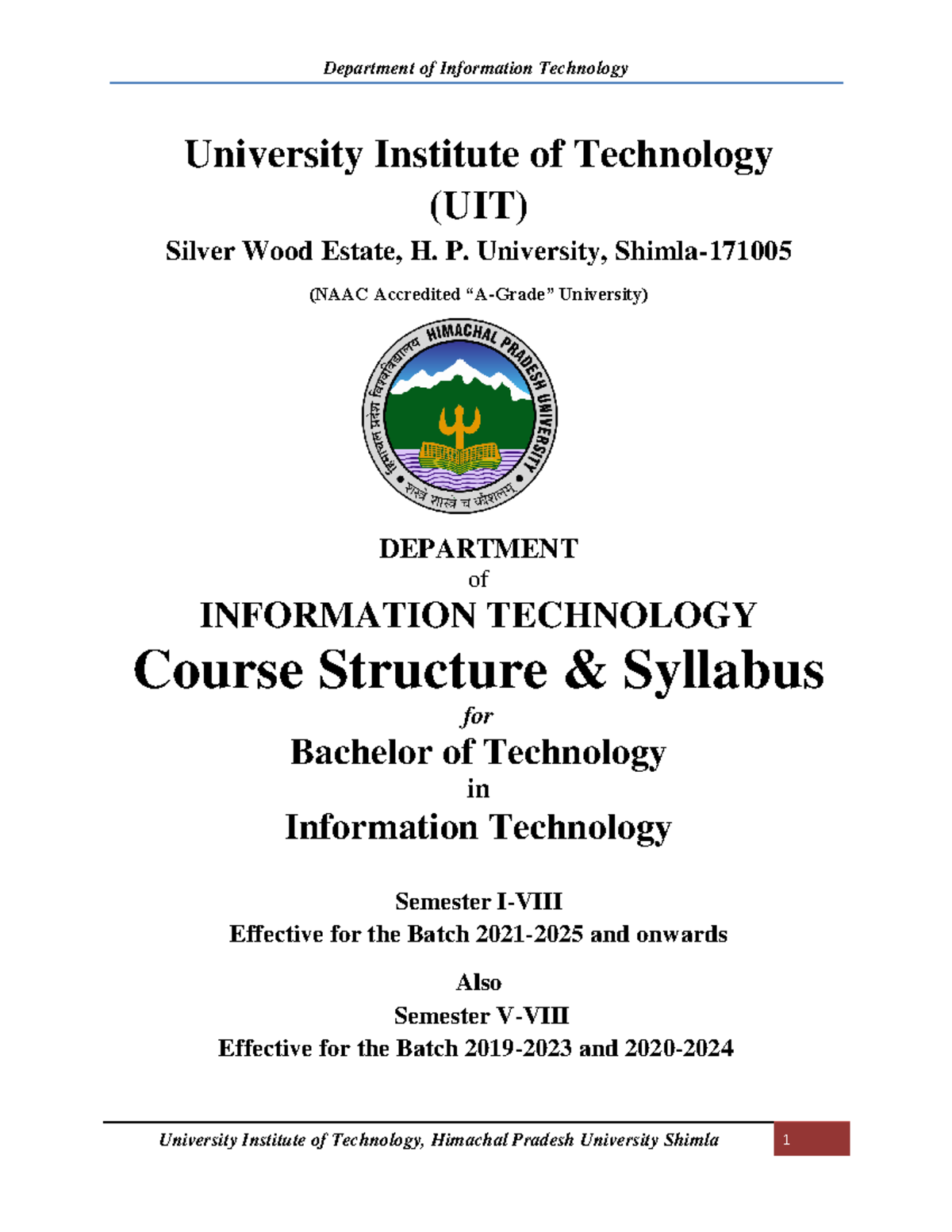 IT - Detailed Course Structure & Syllabus for B.Tech in IT (2021-2025 ...