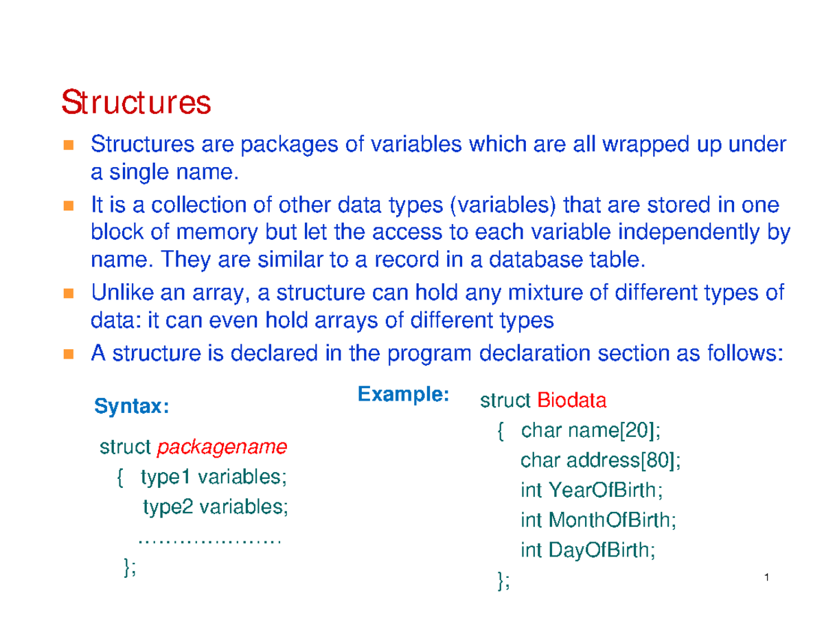12 Structures: Understanding Data Types and Memory Management - Studocu