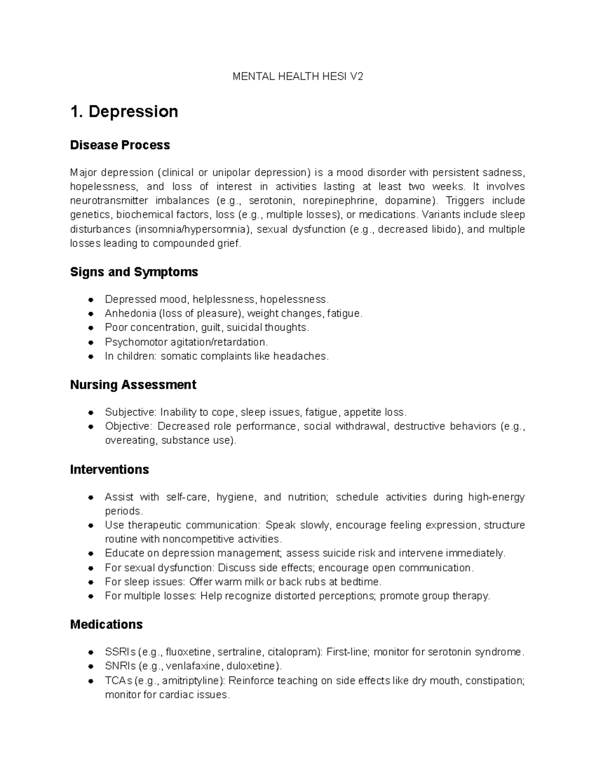Mental Health HESI V2: Key Concepts and Interventions - Studocu