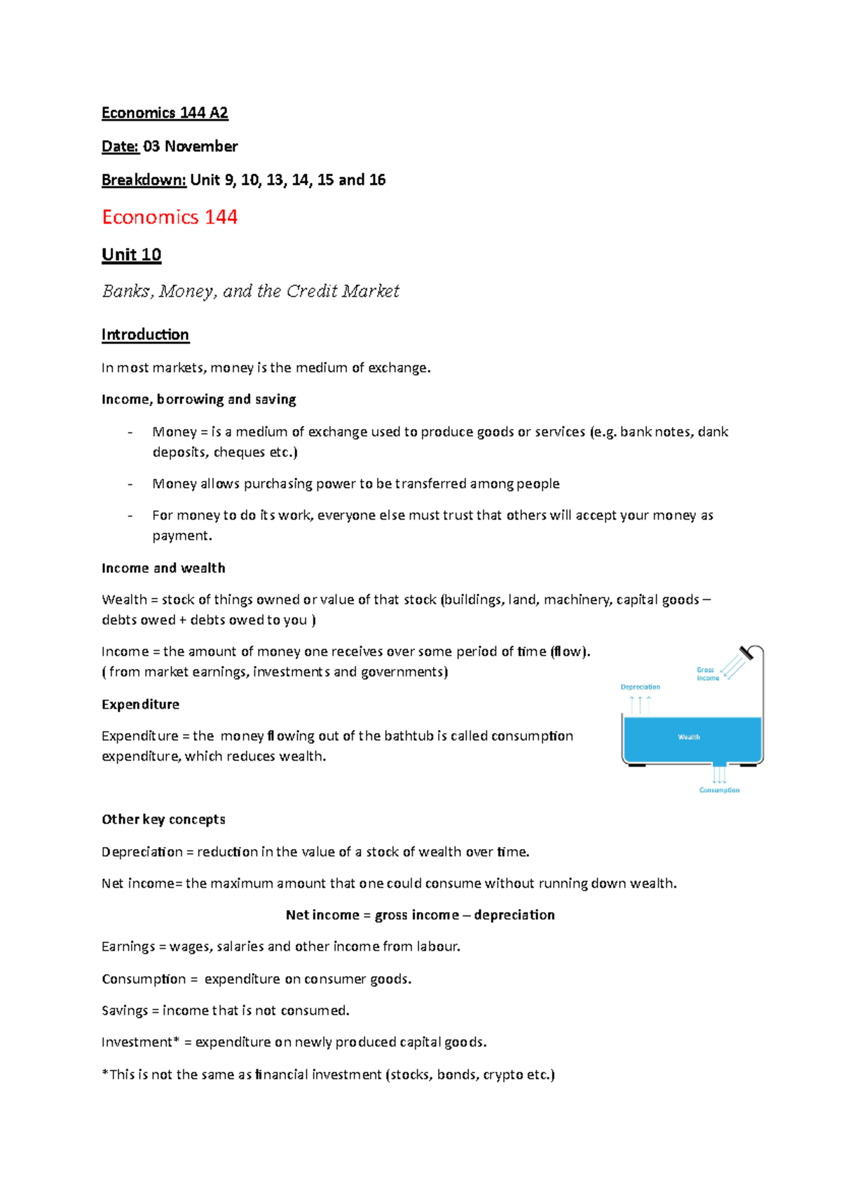 Economics 144 A: Comprehensive Notes on Units 9-16 for Understanding ...