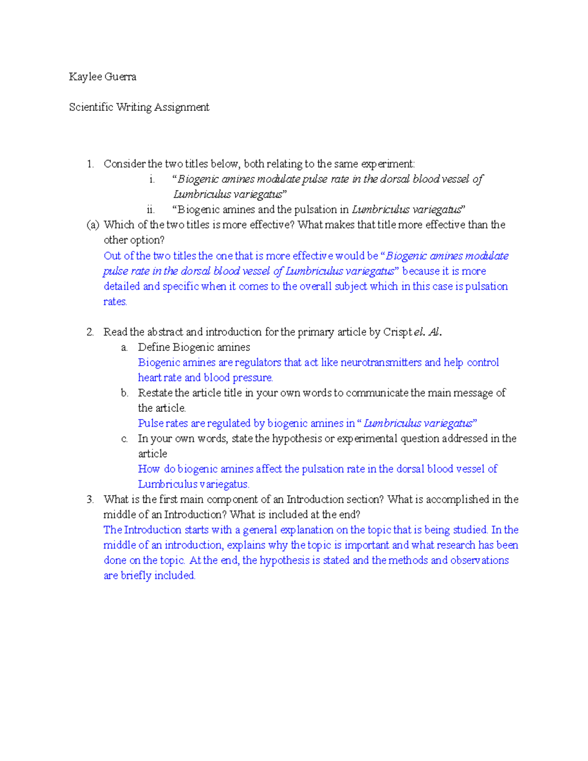 Scientific Writing Assignment - Kaylee Guerra Scientific Writing ...