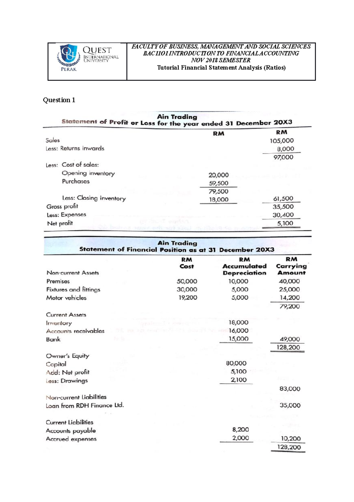 Tutorial 11-Financial statement analysis n ratios - FACULTY OF BUSINESS ...