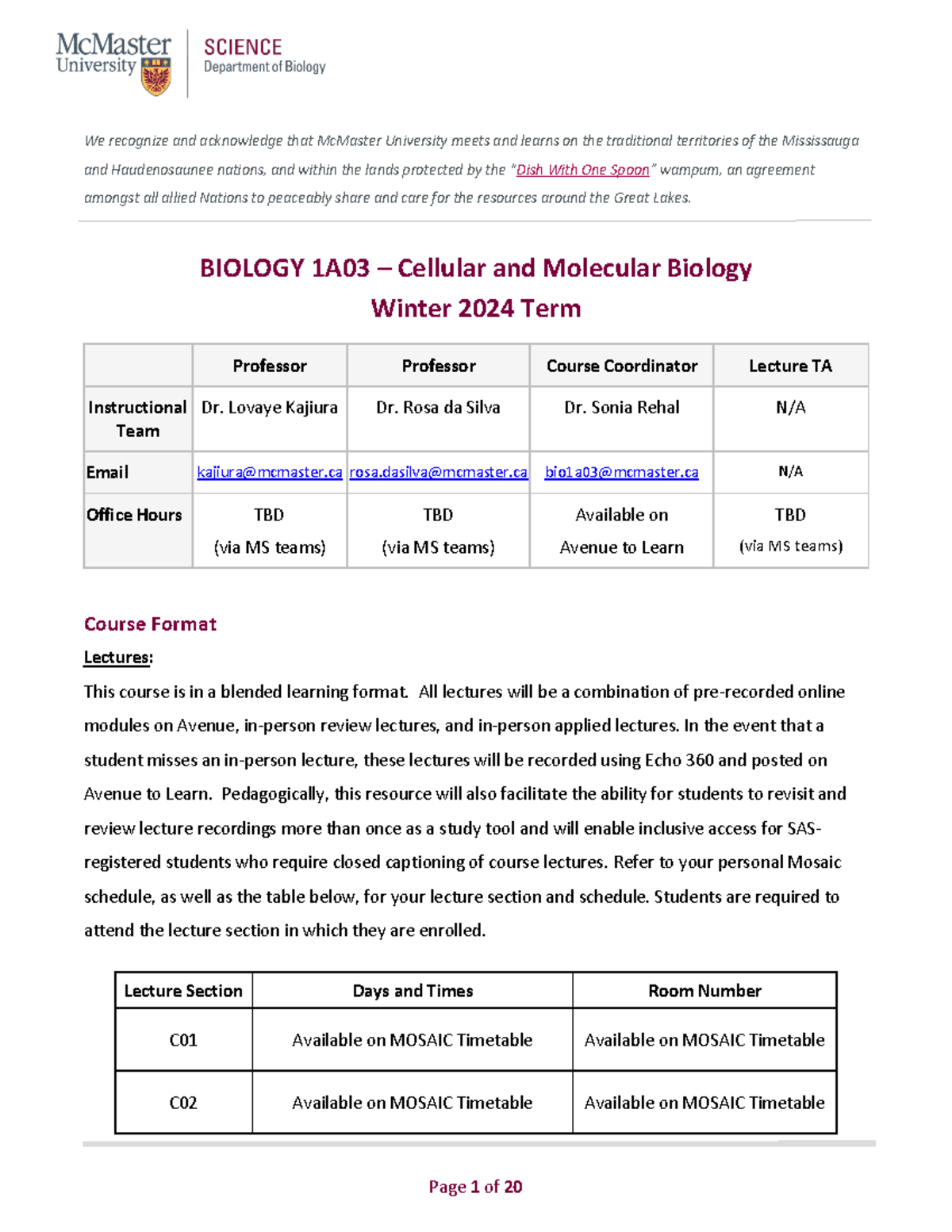 Biology 1A03 Winter 2024 Course Outline and Expectations - Studocu