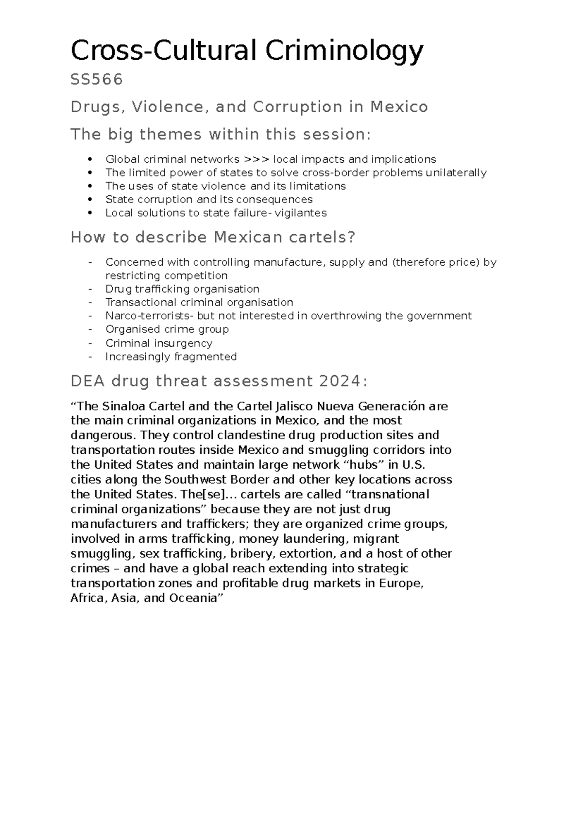 Session 5: Understanding Mexico's Drug Cartels and Their Impact - Studocu