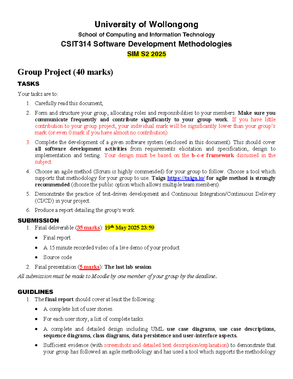 CSIT314 S2 2025 Group Project: Software Development Methodologies Guide ...