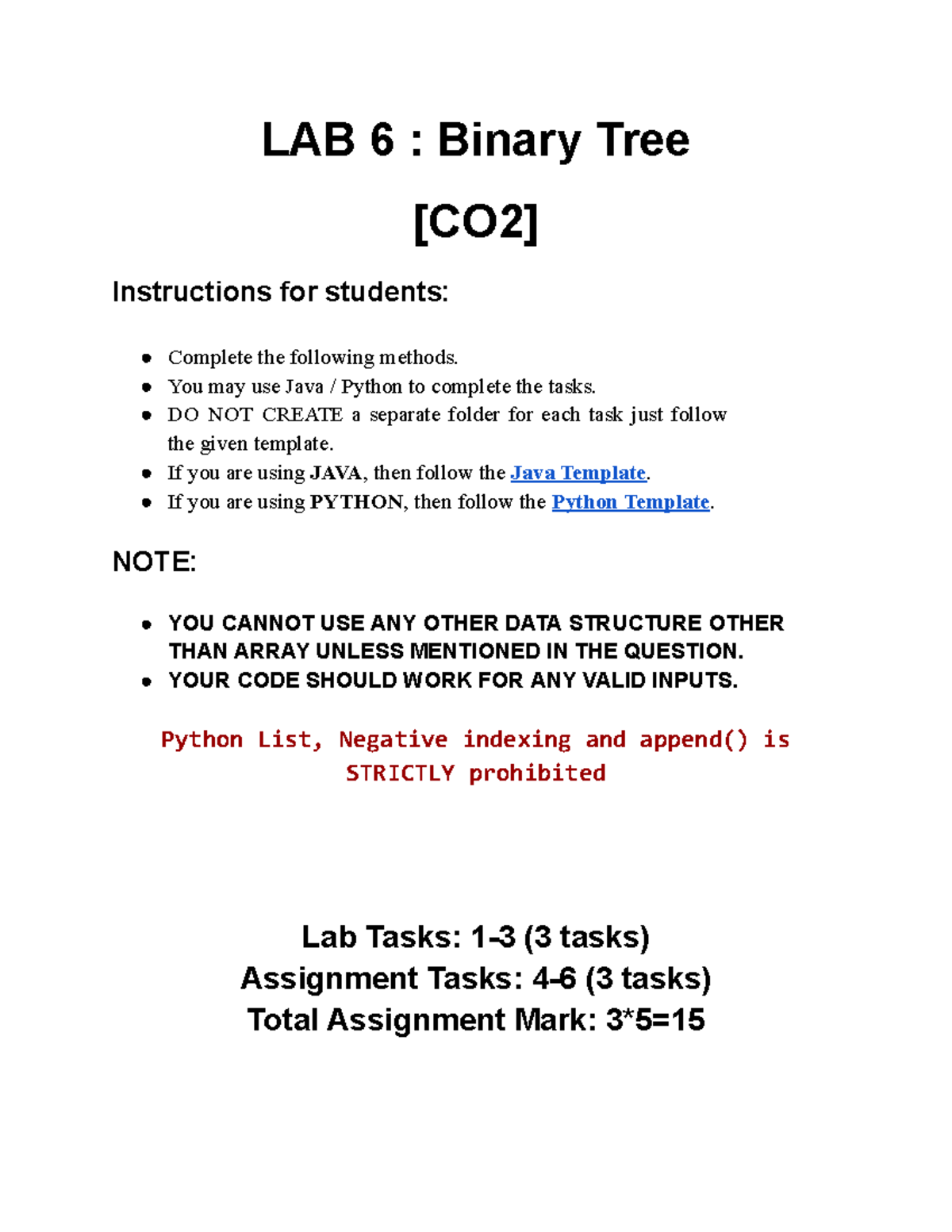 LAB 6: Binary Tree Methods - Java & Python Instructions - Studocu