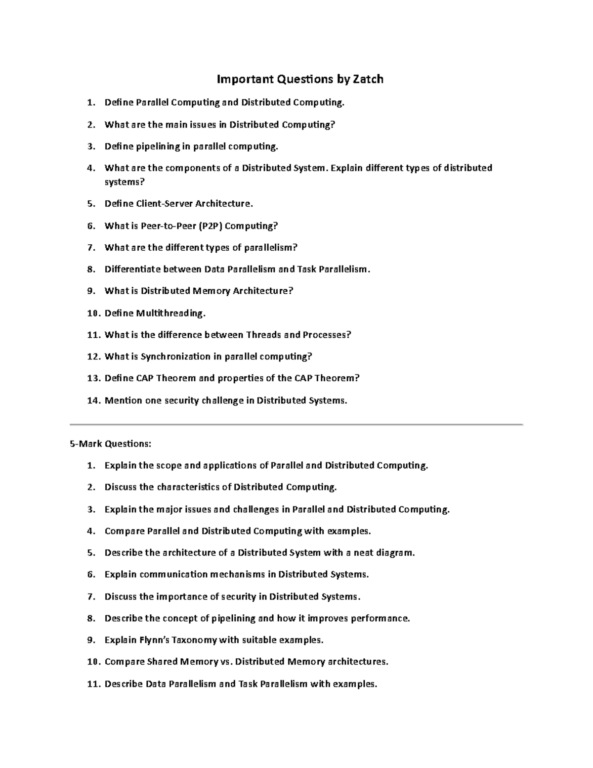PDC Important Question - Important Questions by Zatch Define Parallel ...