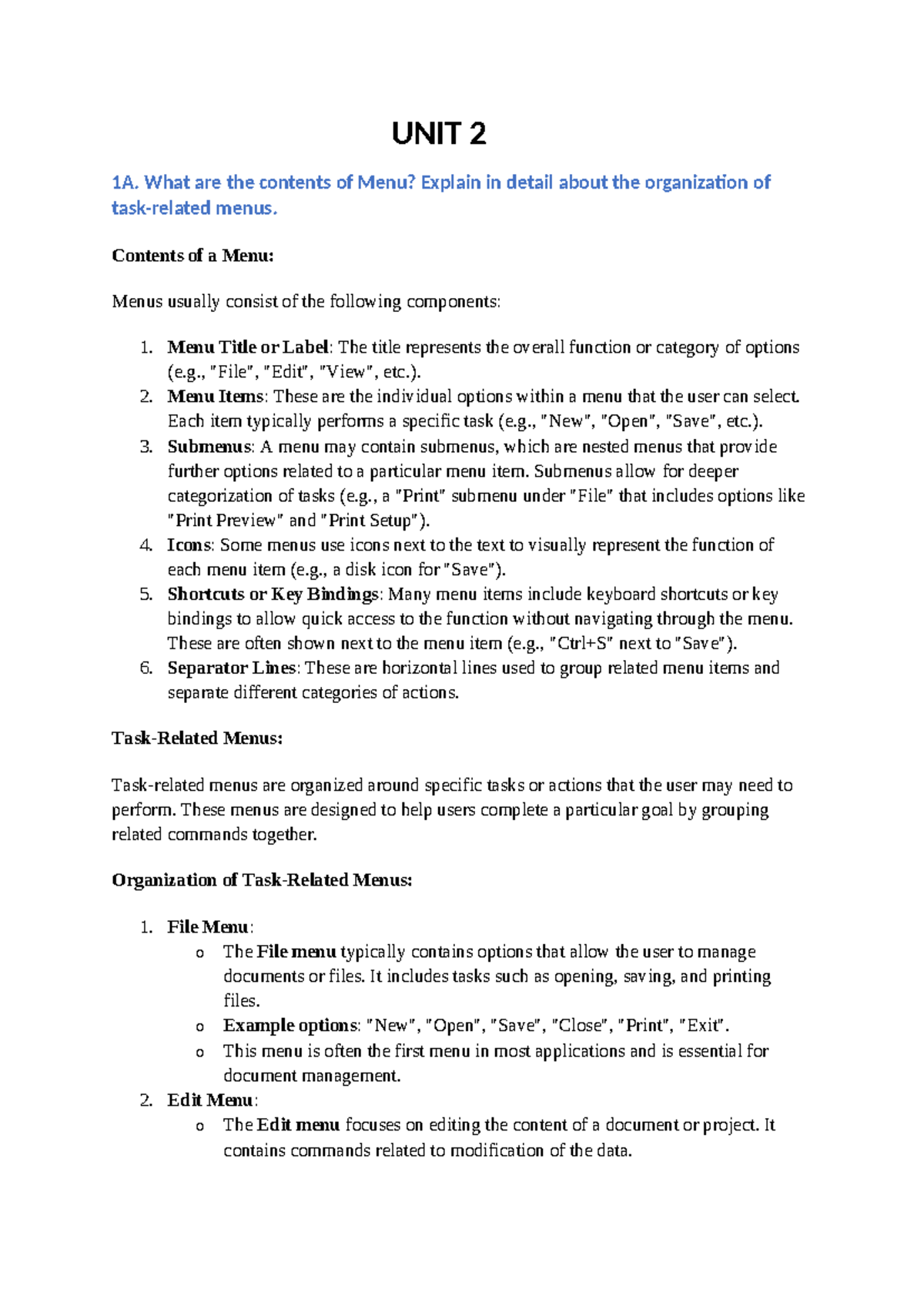 HCI UNIT 2: Detailed Overview of Menu Organization and Design - Studocu