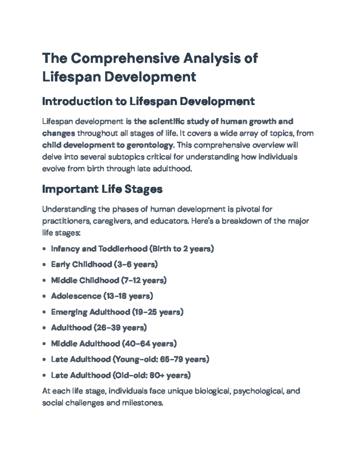 Lifespan Development Analysis: Comprehensive Overview and Insights ...