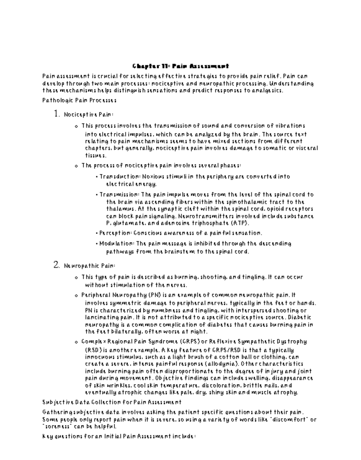 HA Exam 2 Notes: Comprehensive Pain Assessment and Management ...