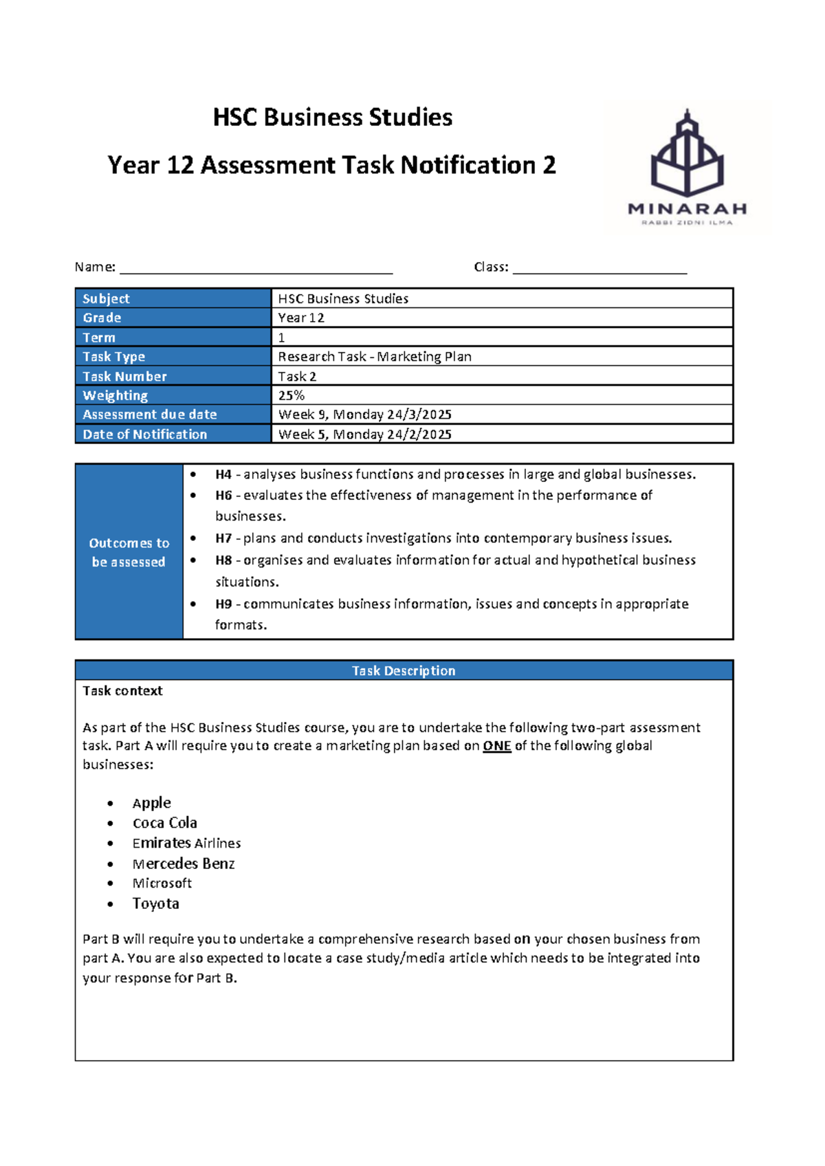 HSC Business Studies Year 12 Marketing Plan Assessment Task 2 - Studocu