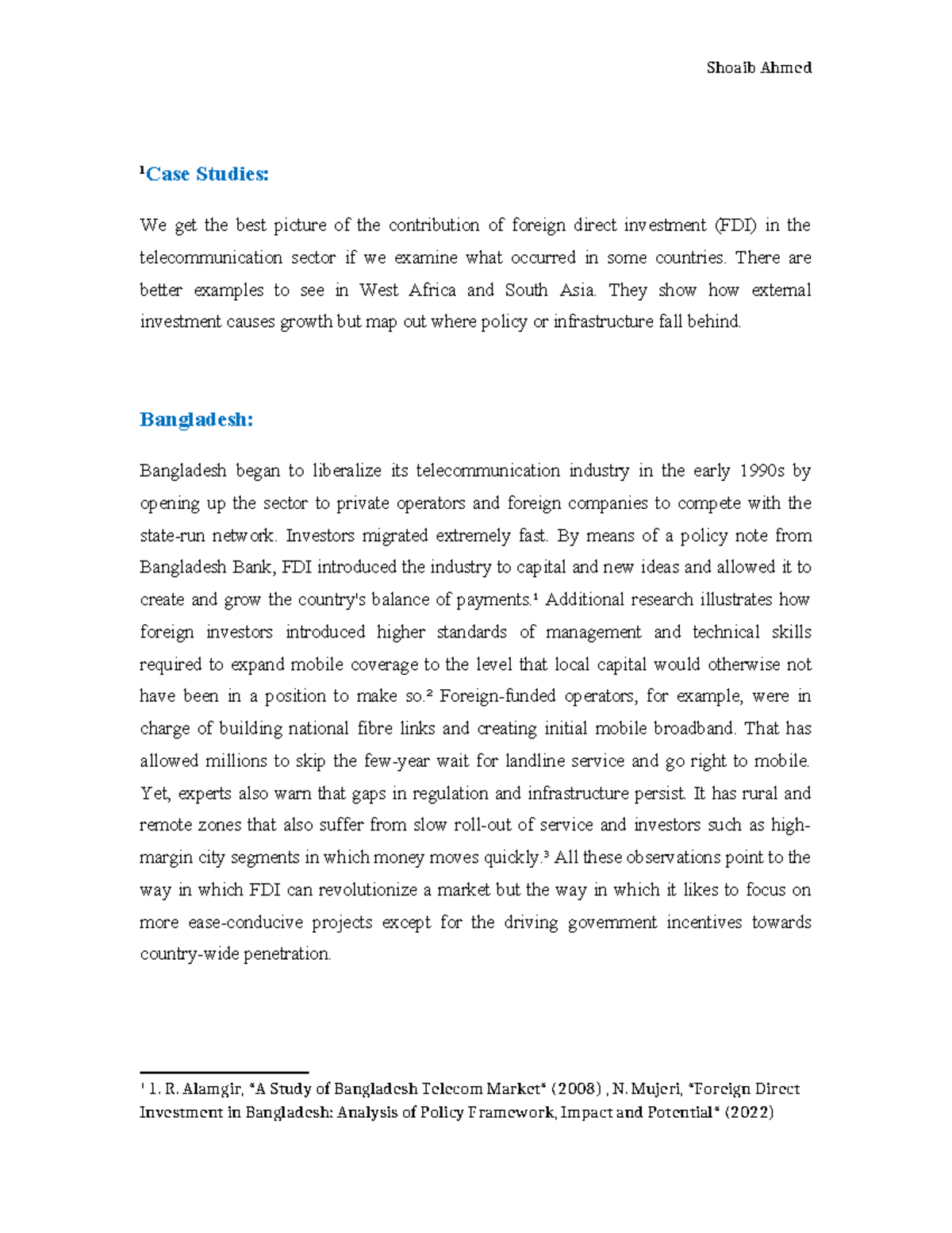 Shoaib Ahmed Case Study: FDI Impact on Telecom in Bangladesh & Nigeria ...