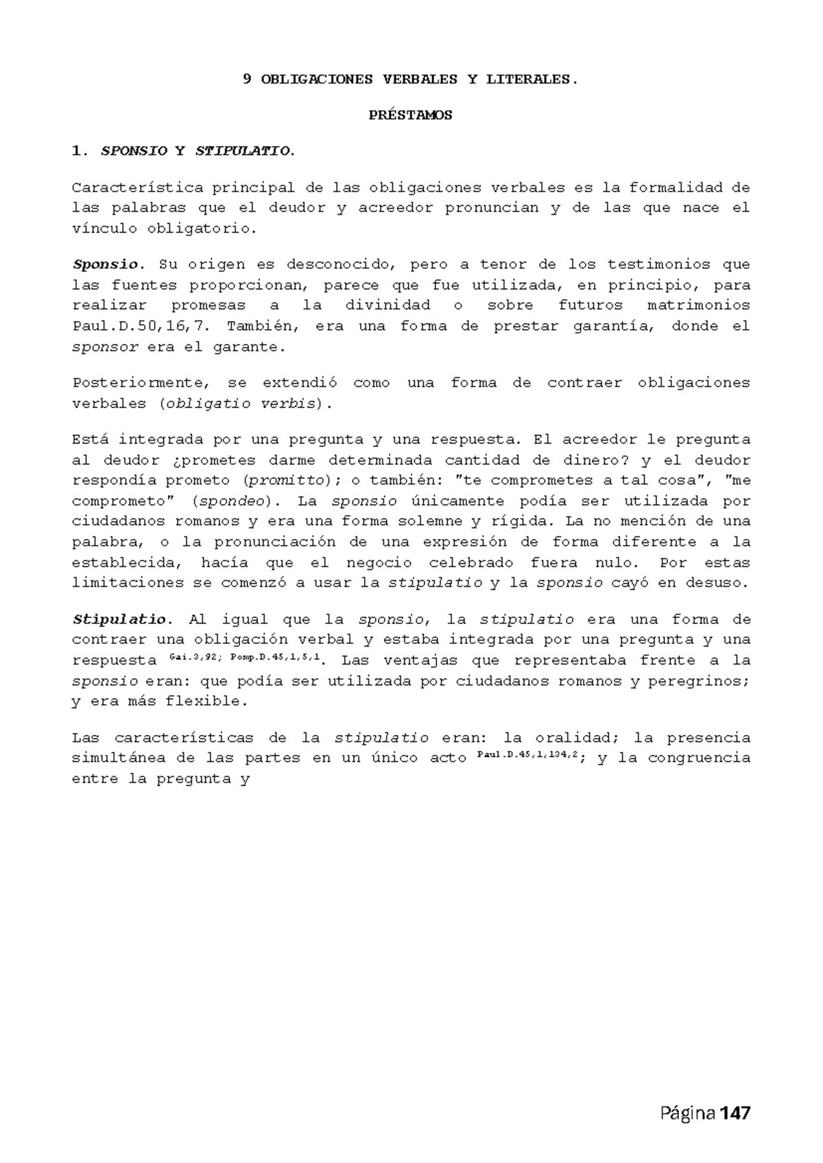 Tema 9: Obligaciones Verbales y Literales - Sponsio y Stipulatio en ...
