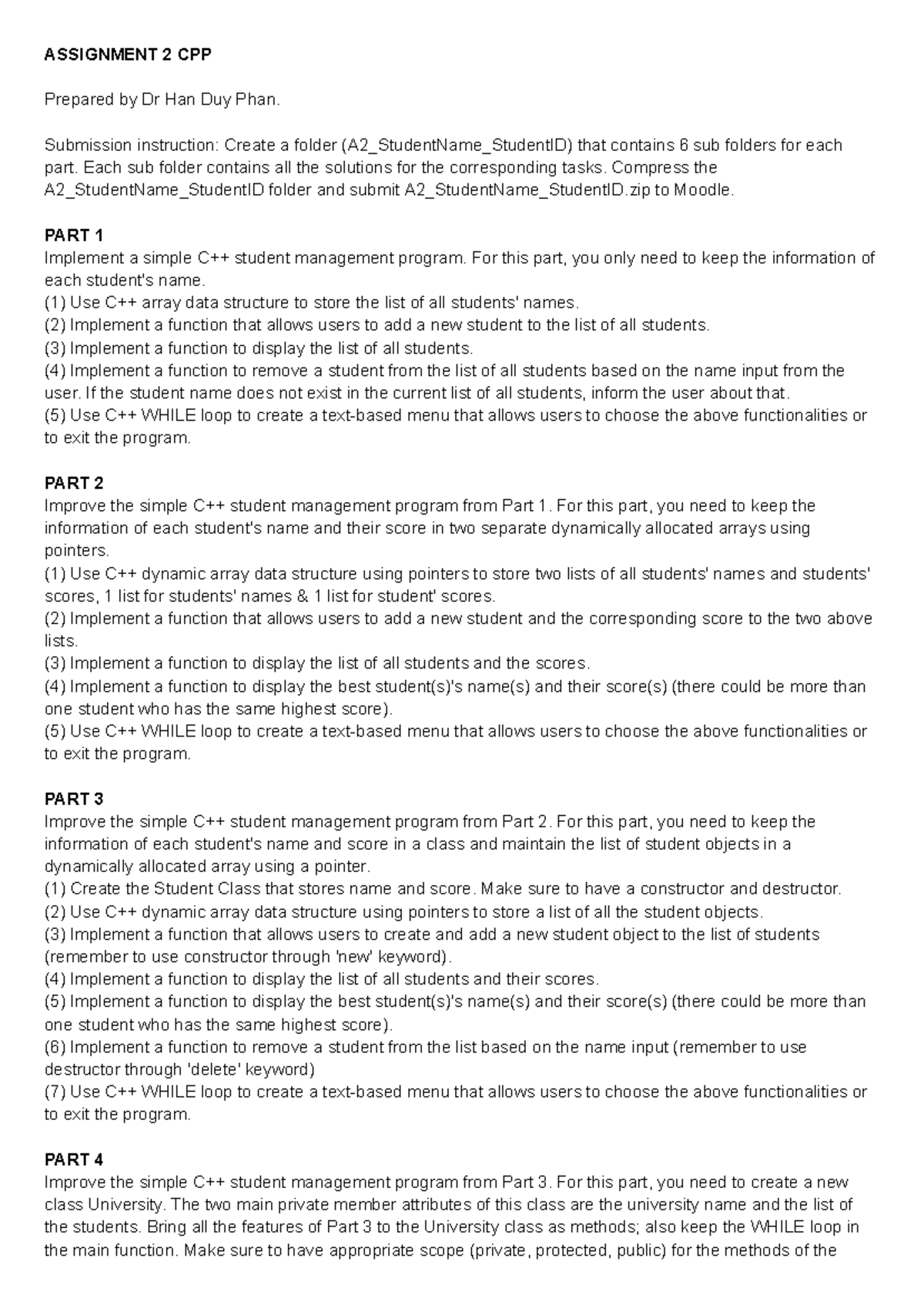 Assignment 2 - C++ Student Management Program Details (A2 CPP) - Studocu