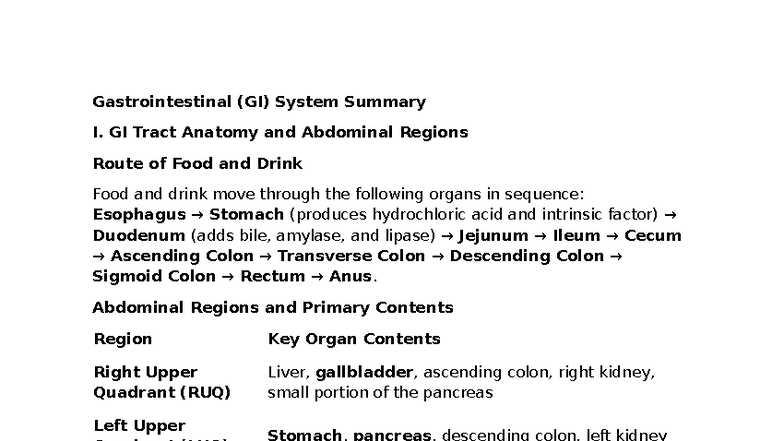 GI FNP Review: Summary of GI System Anatomy & Conditions - Studocu