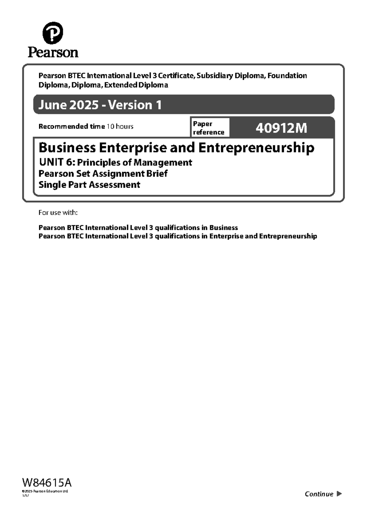 BTEC International Level 3 Business Unit 6: Principles of Management ...