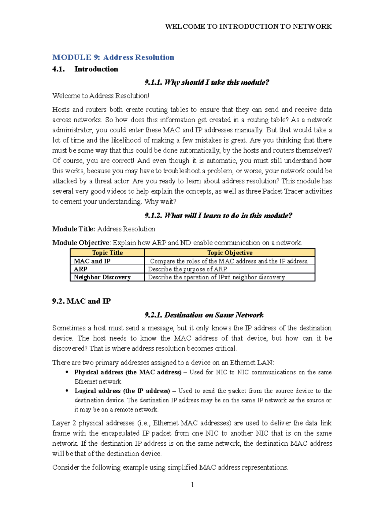 Ccnadocument V 7 ITN Module 9 Address Resolution - MODULE 9: Address ...