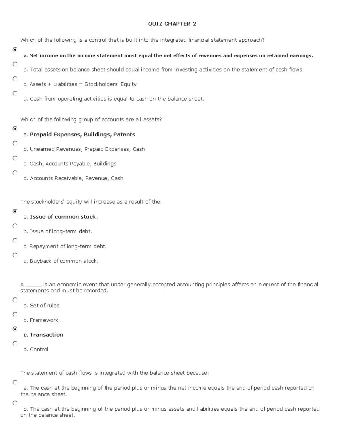 Quiz Chapter 2 - Understanding Financial Statements and Controls - Studocu