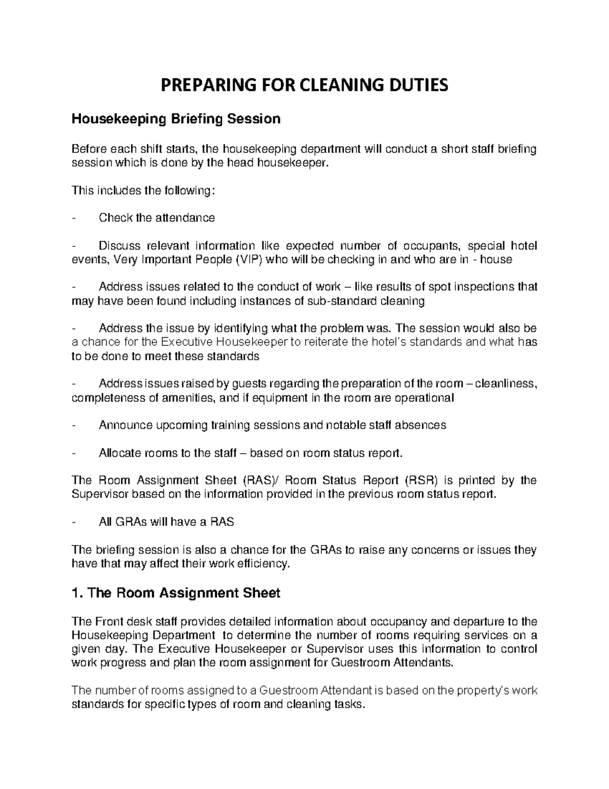 Housekeeping Duty Prep Guide: Room Assignment & Equipment Essentials ...