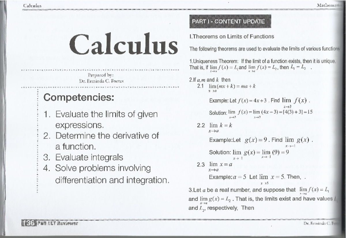 Calculus I - Theorems on Limits and Differentiation Review - Studocu