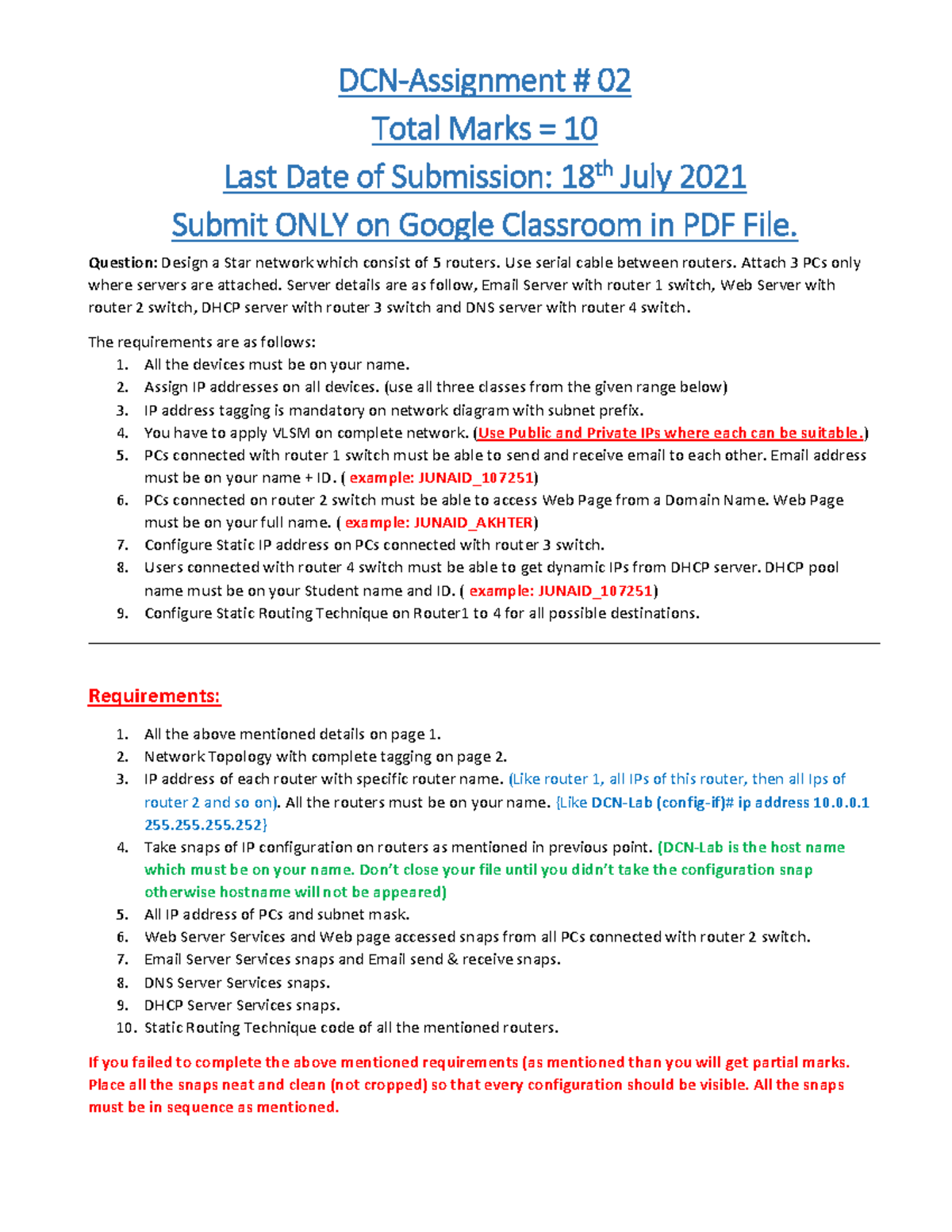 DCN-Assigment 2(107251) - DCN-Assignment # 02 Total Marks = 10 Last ...