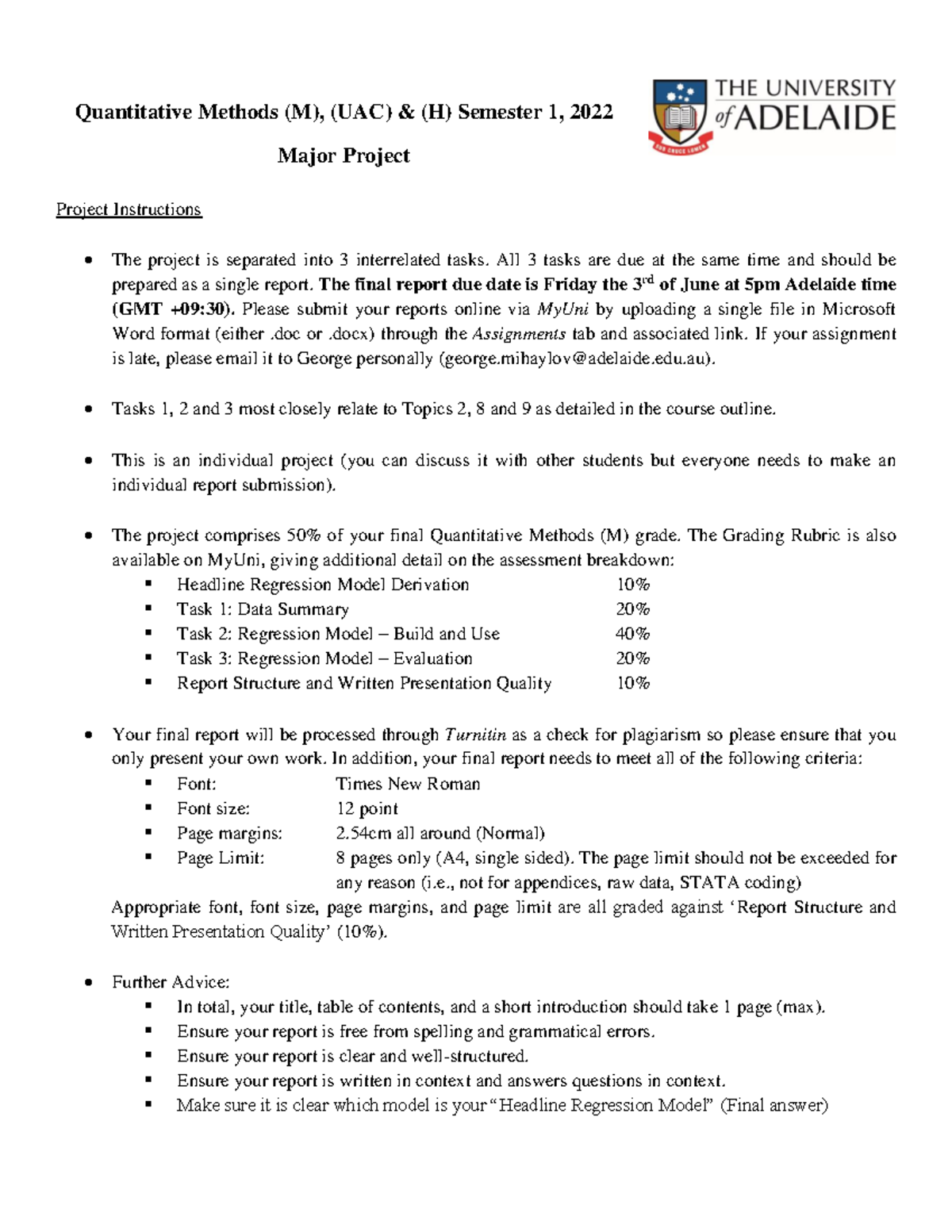 Quantitative Methods (M) Major Project - Case Study Guidelines - Studocu