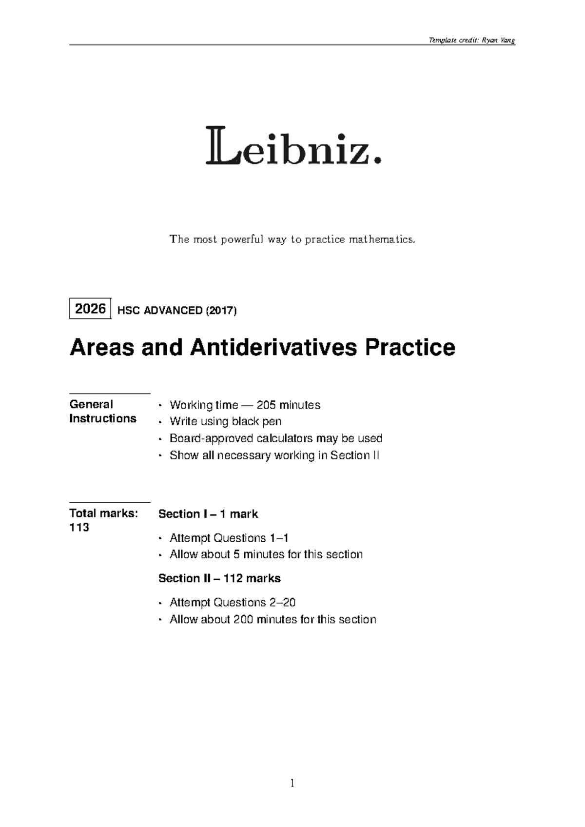 HSC 2026 Advanced Integral Calculus Practice Paper - Studocu