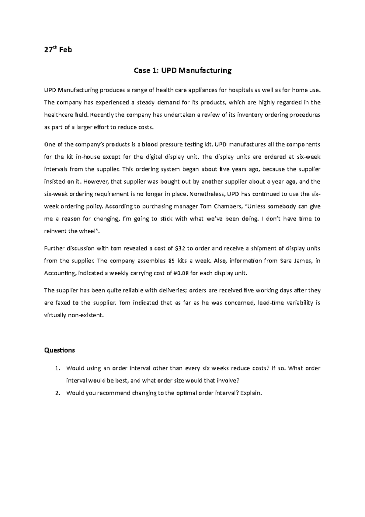 Case Study on Operations Management: Inventory & Customer Experience ...