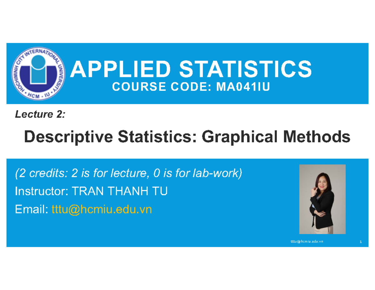 APPLIED STATISTICS MA041IU Lecture 2: Graphical Methods Overview - Studocu