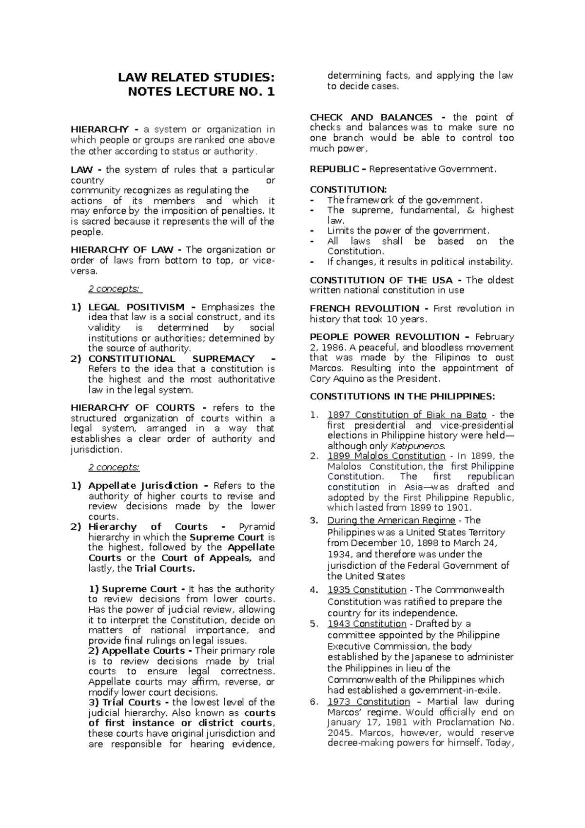 LAW RELATED STUDIES: Lecture Notes on Legal Hierarchy Concepts - Studocu