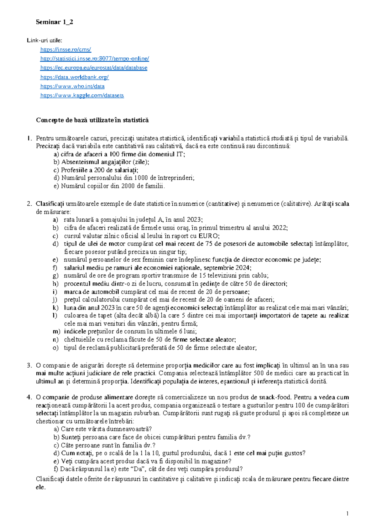 Seminar BS 1 2 - Documentul contine exercitii din capitolele 1 si 2 ...