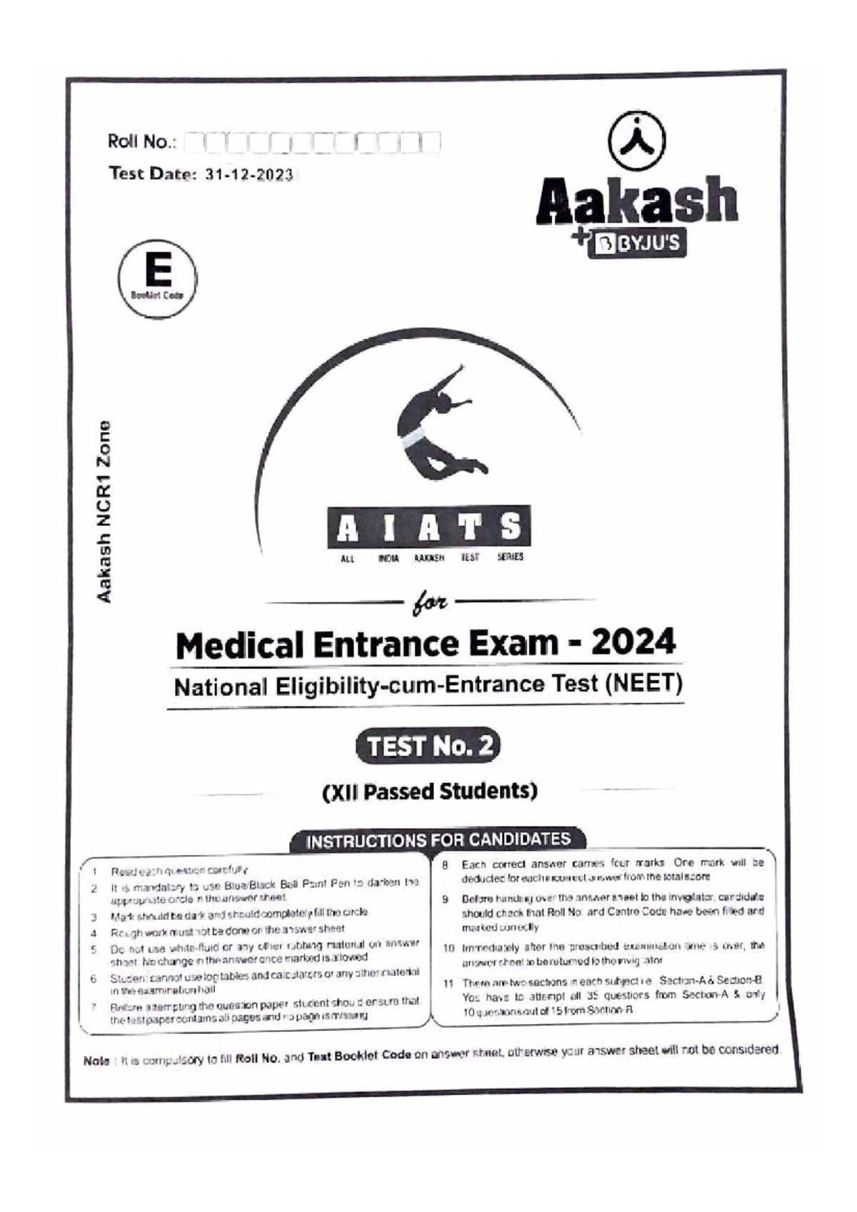 Aiats-02 (RM) - NEET Test Series: All India Aakash Test No. 2 - Studocu