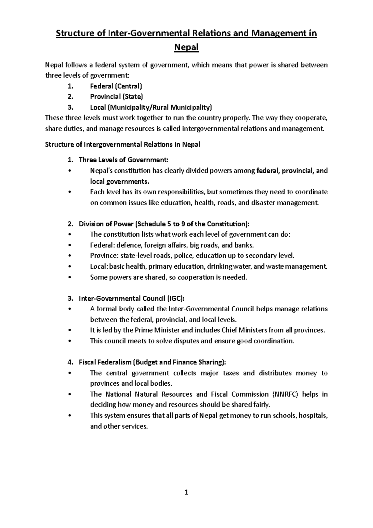 Intergovernmental Relations & Management in Nepal: A Federal Overview ...