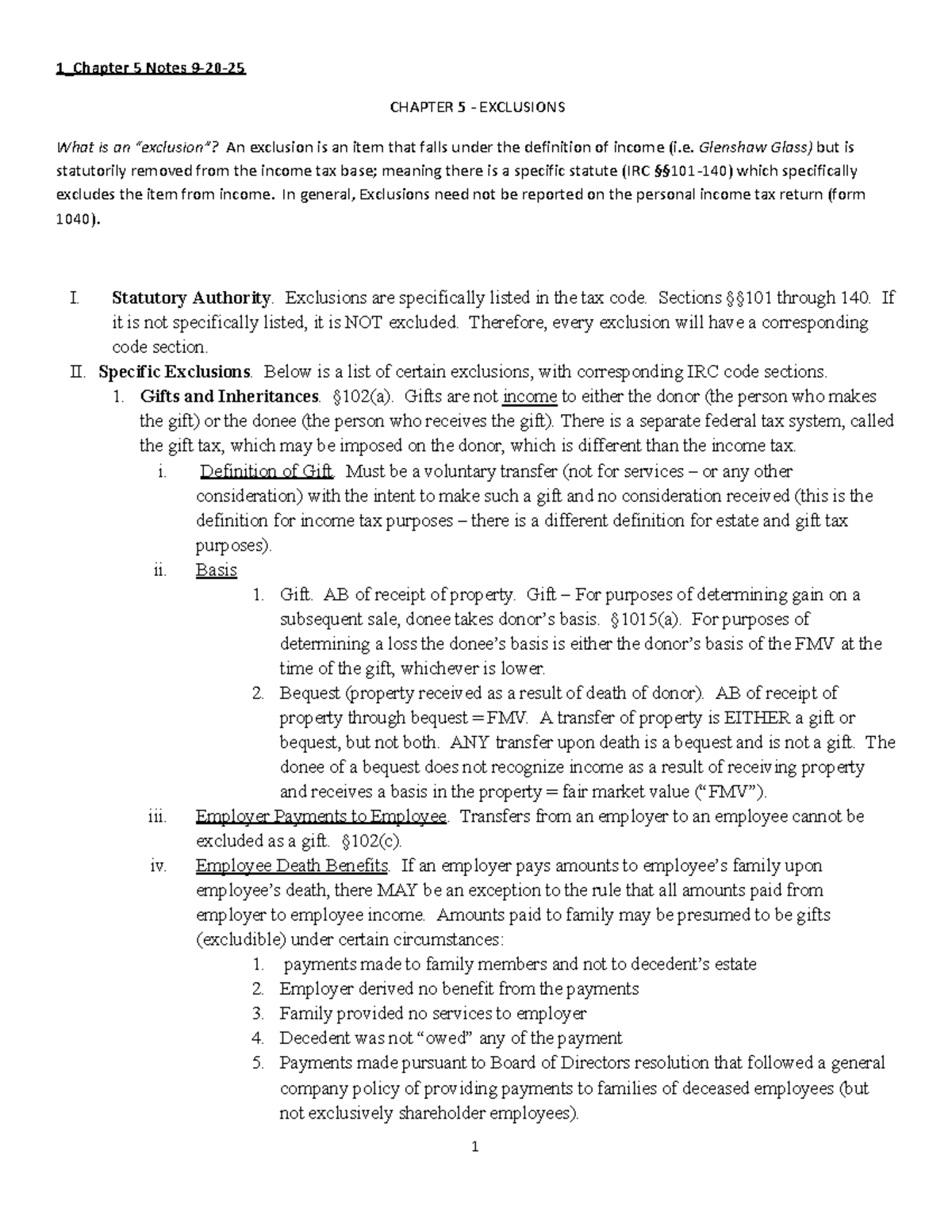 Chapter 5 Exclusions Notes (Course Code: 1) - Studocu