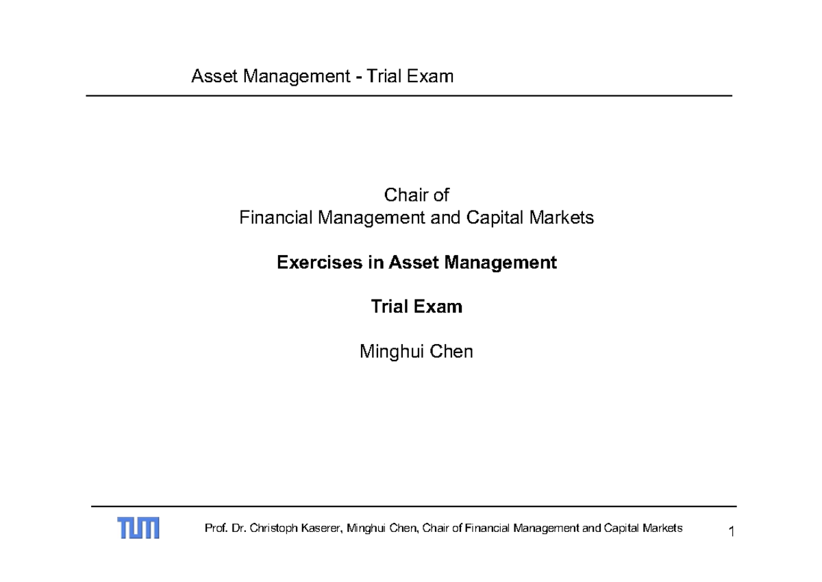 Assets Management Trial Exam Slides & Solutions (FIN 101) - Studocu