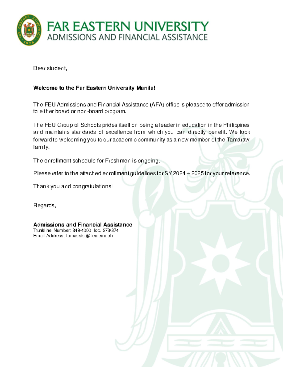 C1 Summary: FEU Admissions and Enrollment Guidelines for SY 2024-25 ...