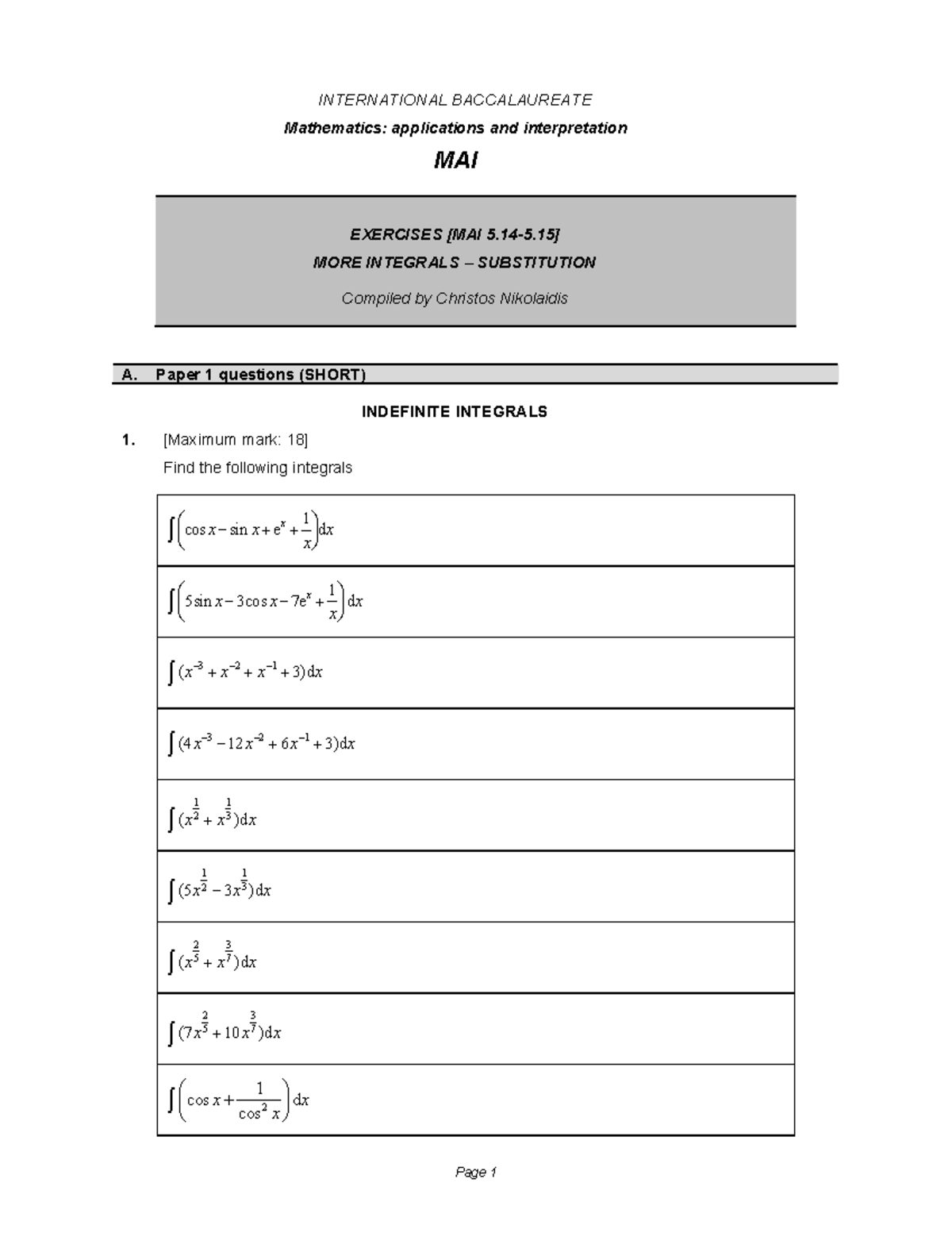 [MAI 5.14-5.15] More Integrals - Substitution Exercises and Solutions ...