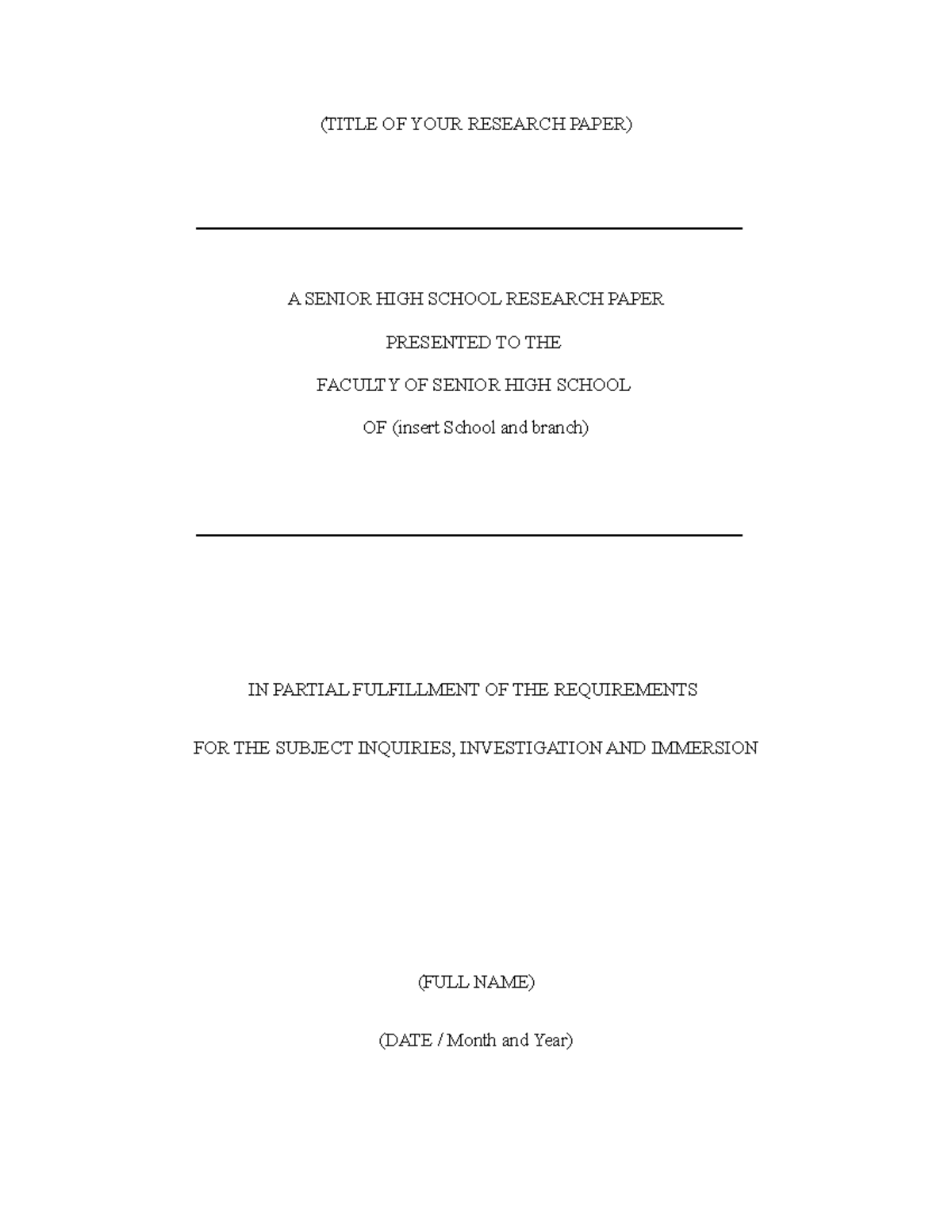RSCH2122 Research Template for Senior High School Project - Studocu