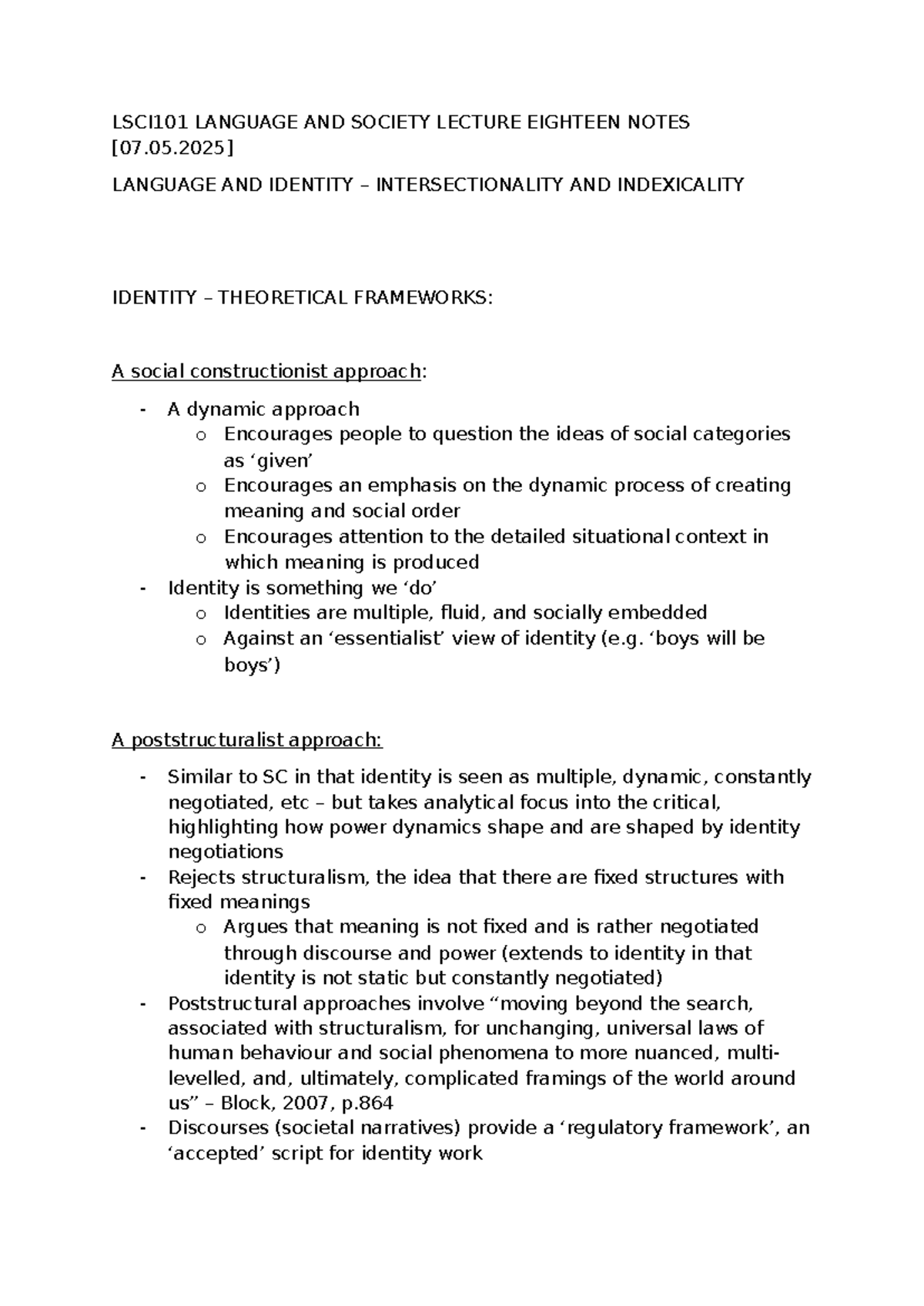 LSCI101 Lecture 18 Notes: Language, Identity, and Intersectionality ...