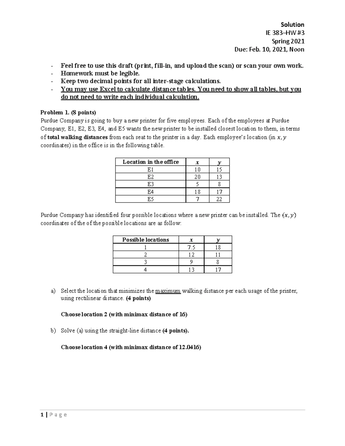Solution Homework 3 Spring 2022 IE38300 - NAME: (Last ...