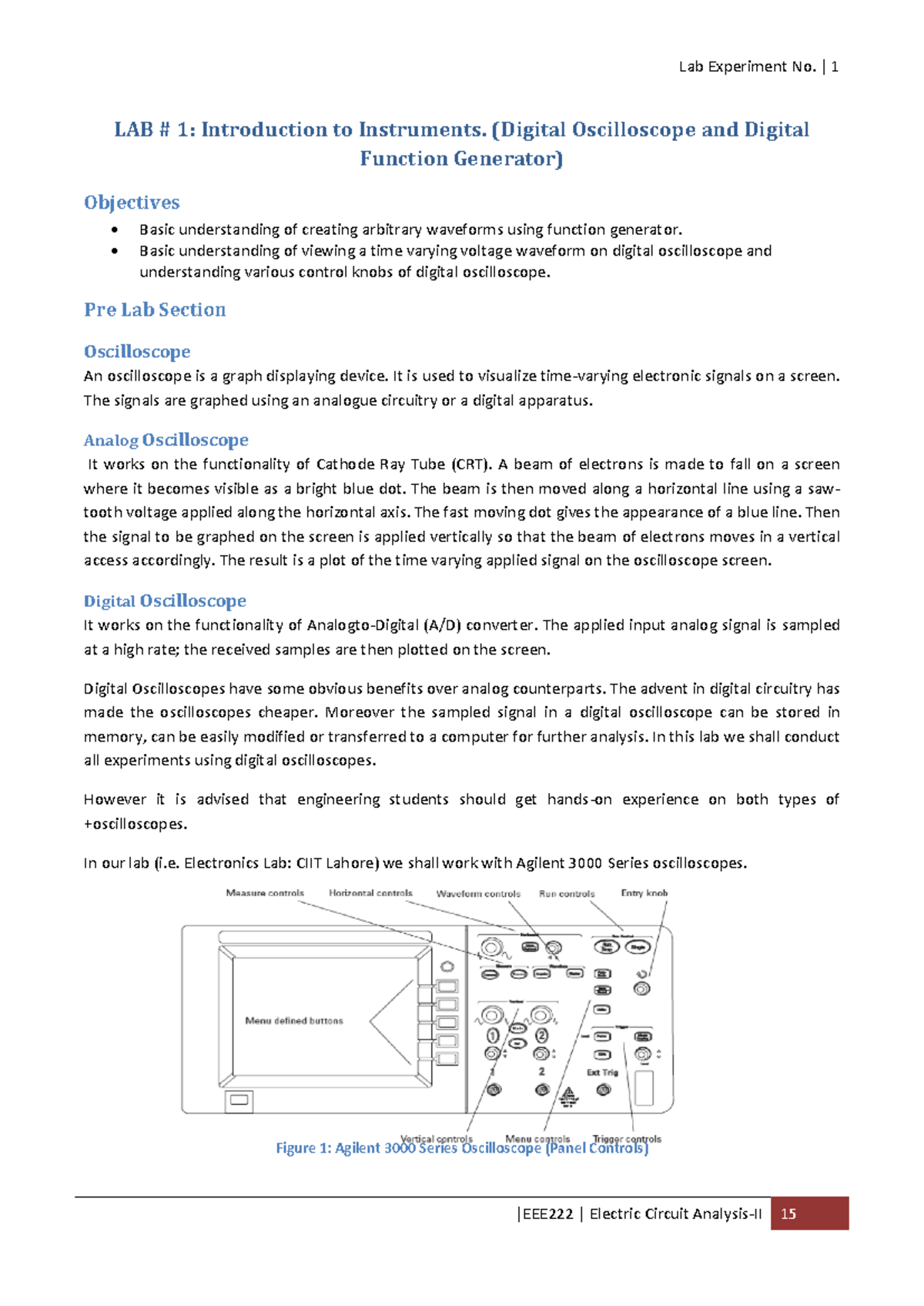 ECA-II Lab Manual: Digital Oscilloscope & Function Generator Overview ...