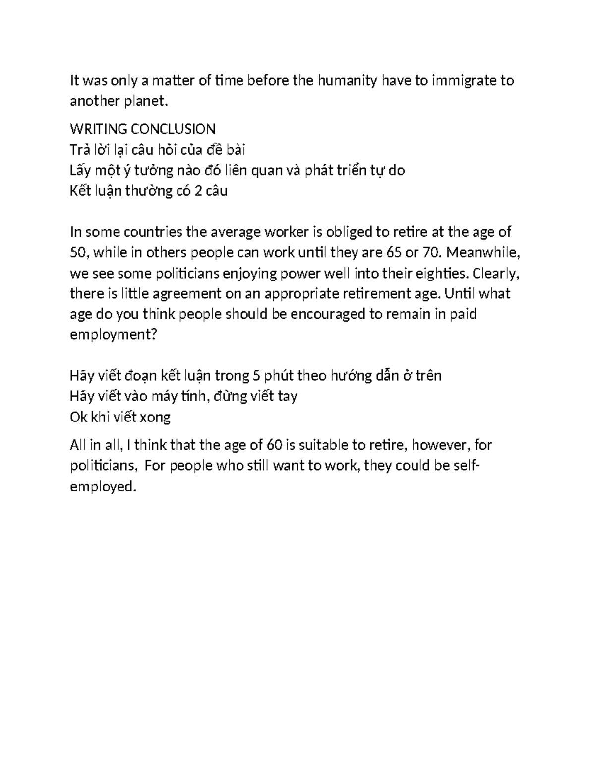 Final Essay: Immigration to Another Planet and Retirement Age ...