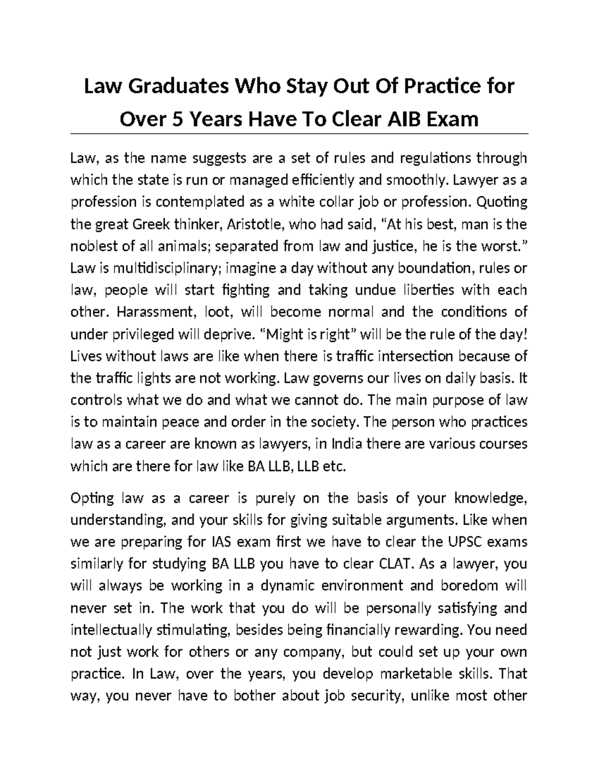 Law Graduates' Reentry: AIB Exam Requirement After 5+ Years Out - Studocu