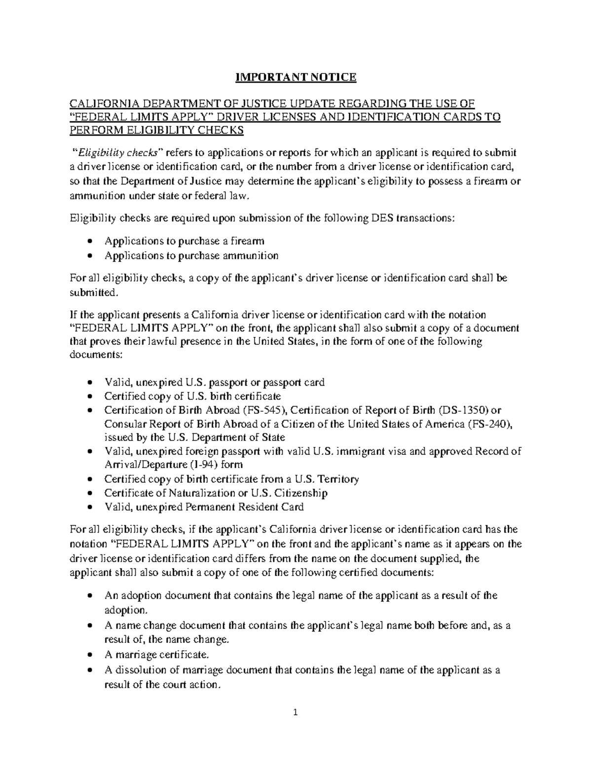 Bulletin 66: CA DOJ Update on Limits Driver Licenses for Eligibility ...
